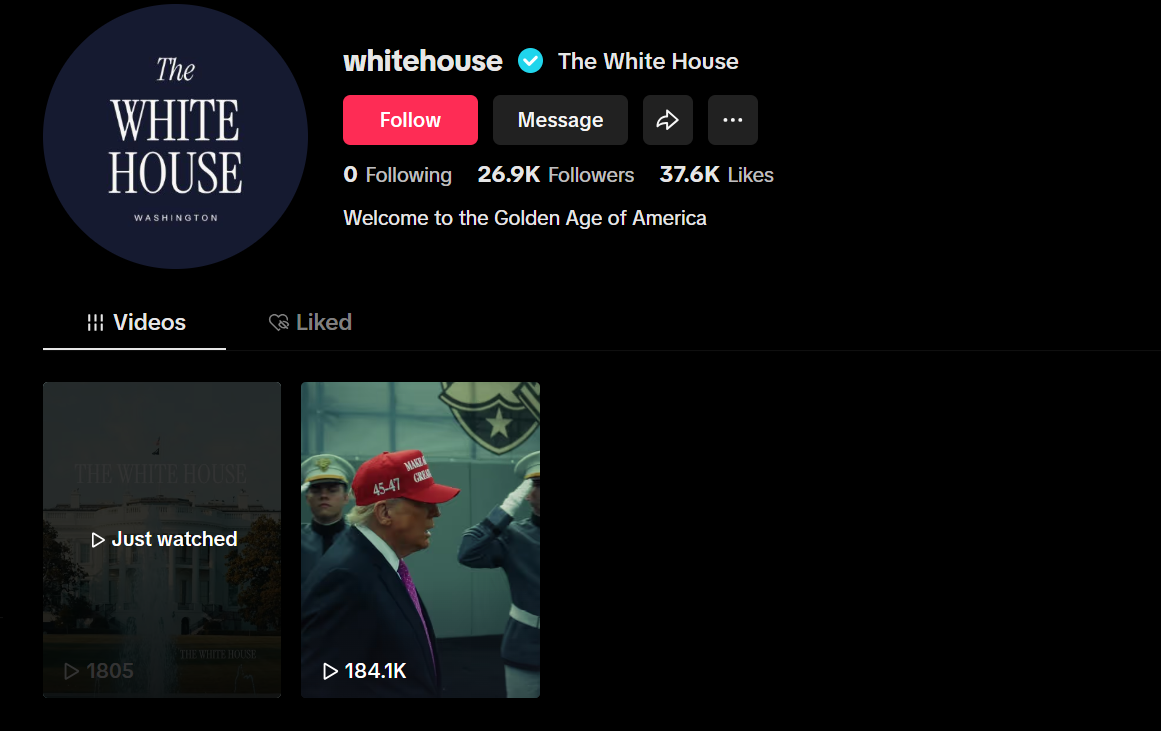 صورة من حساب البيت الأبيض (تيك توك).