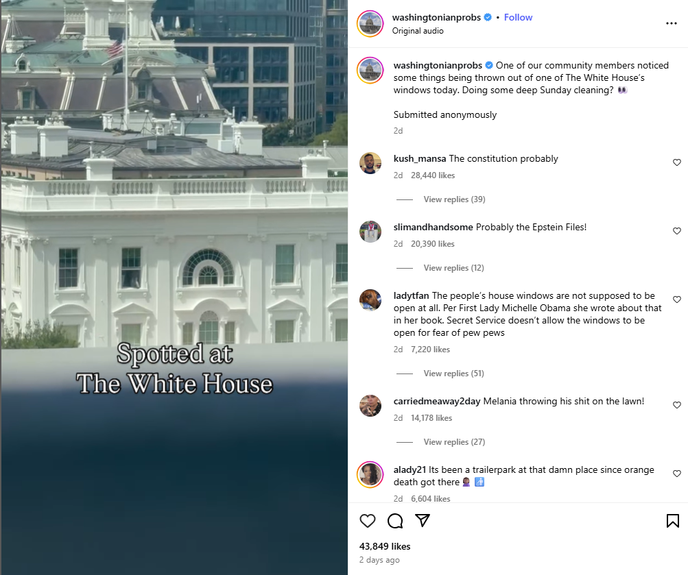 لقطة من الفيديو المنشور في حساب washingtonianprobs في انستغرام في 1 ايلول 2025