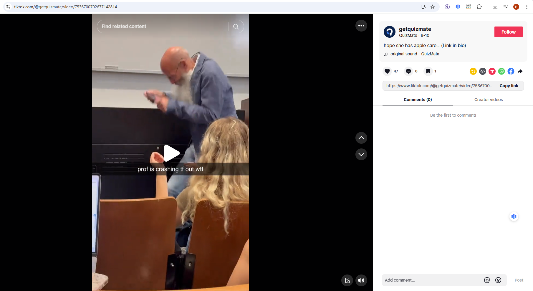 لقطة من الفيديو المنشور في حساب Quizmate في تيك توك في 10 آب 2025