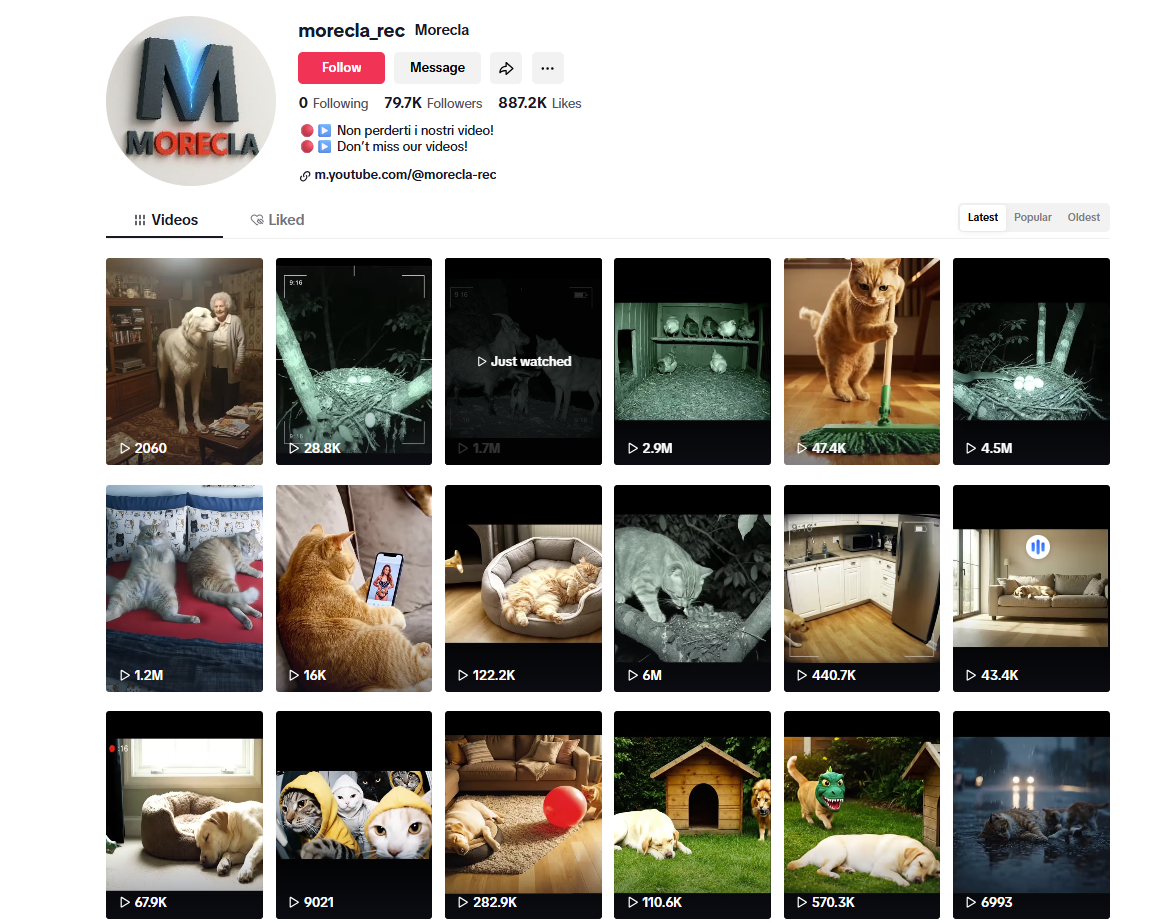 لقطة لحساب Morecla-Rec في تيك توك