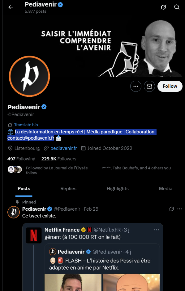 لقطة لحساب موقع Pediavenir في اكس 