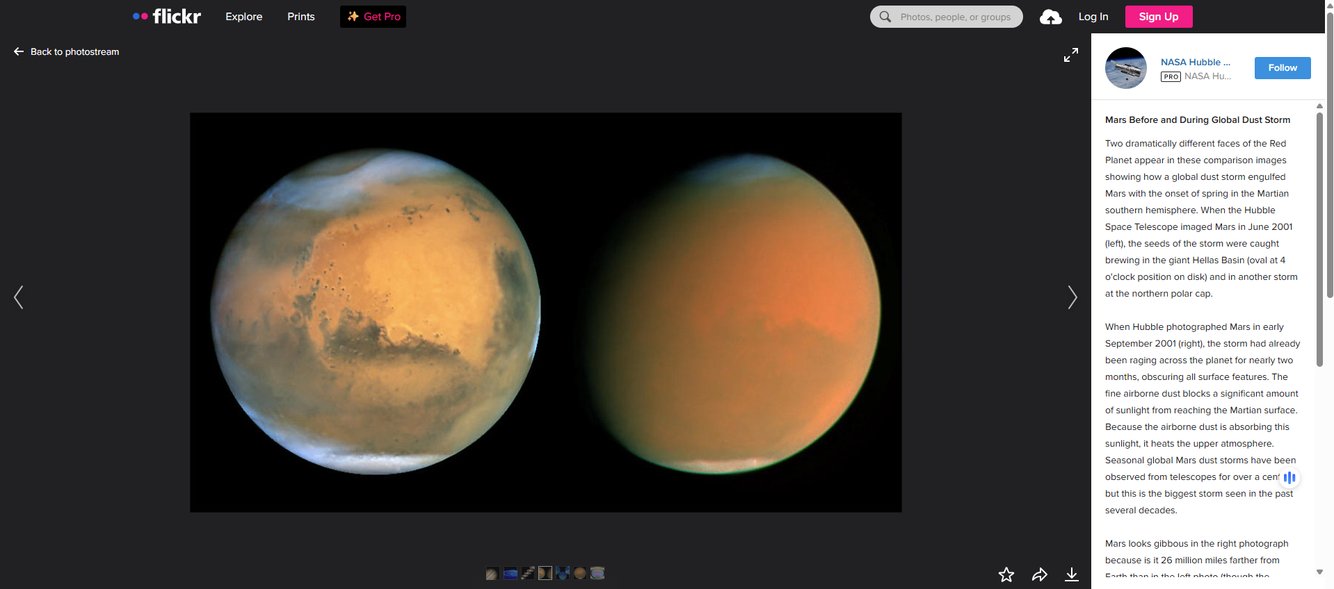 صورة للمريخ منشورة في حساب Nasa Hub في فليكر 