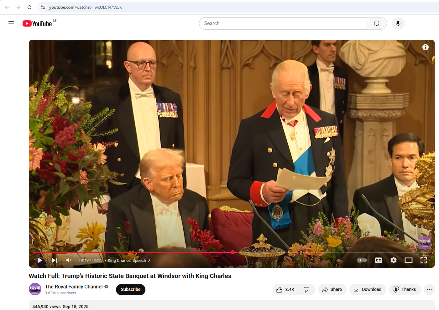 لقطة من الفيديو المنشور في حساب  The Royal Family Channel في يوتيوب في 18 ايلول 2025