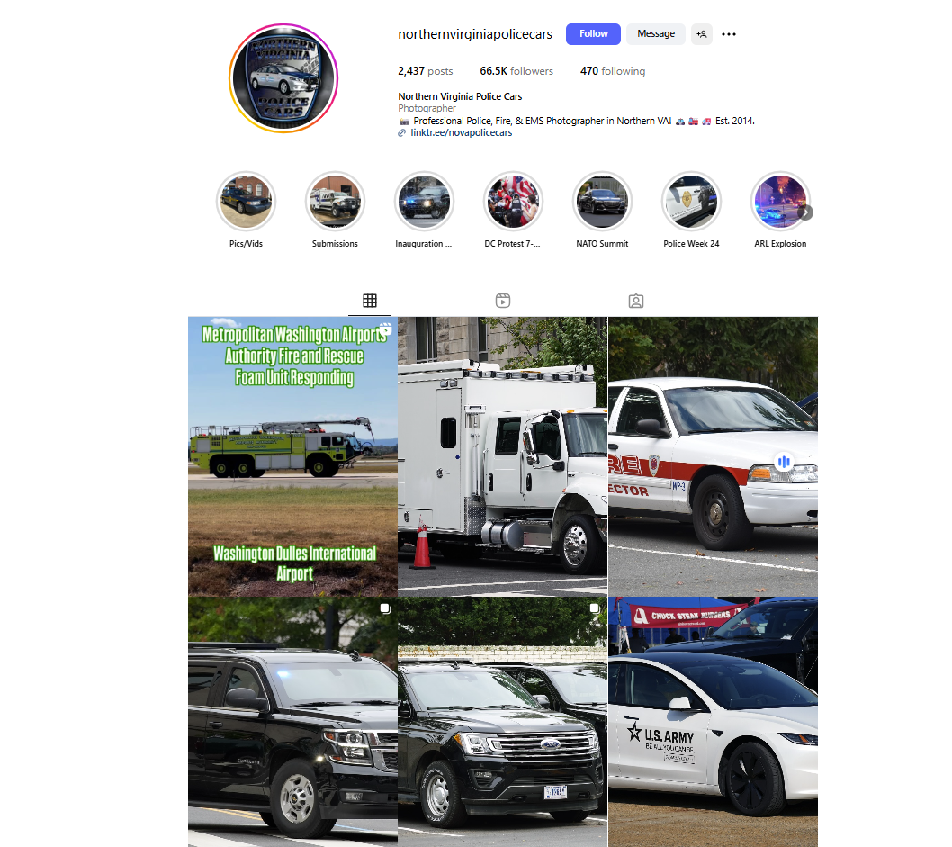 لقطة لحساب Northern Virginia Police Cars في انستغرام