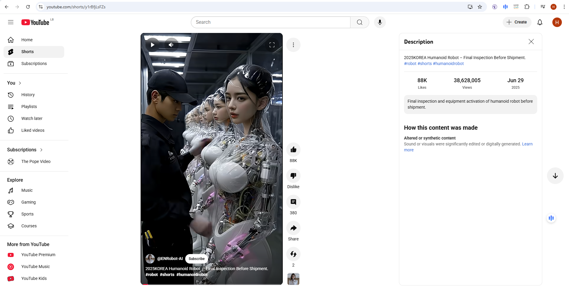 لقطة من الفيديو المنشور في قناة ENRobot-AI في يوتيوب في 14 حزيران 2025