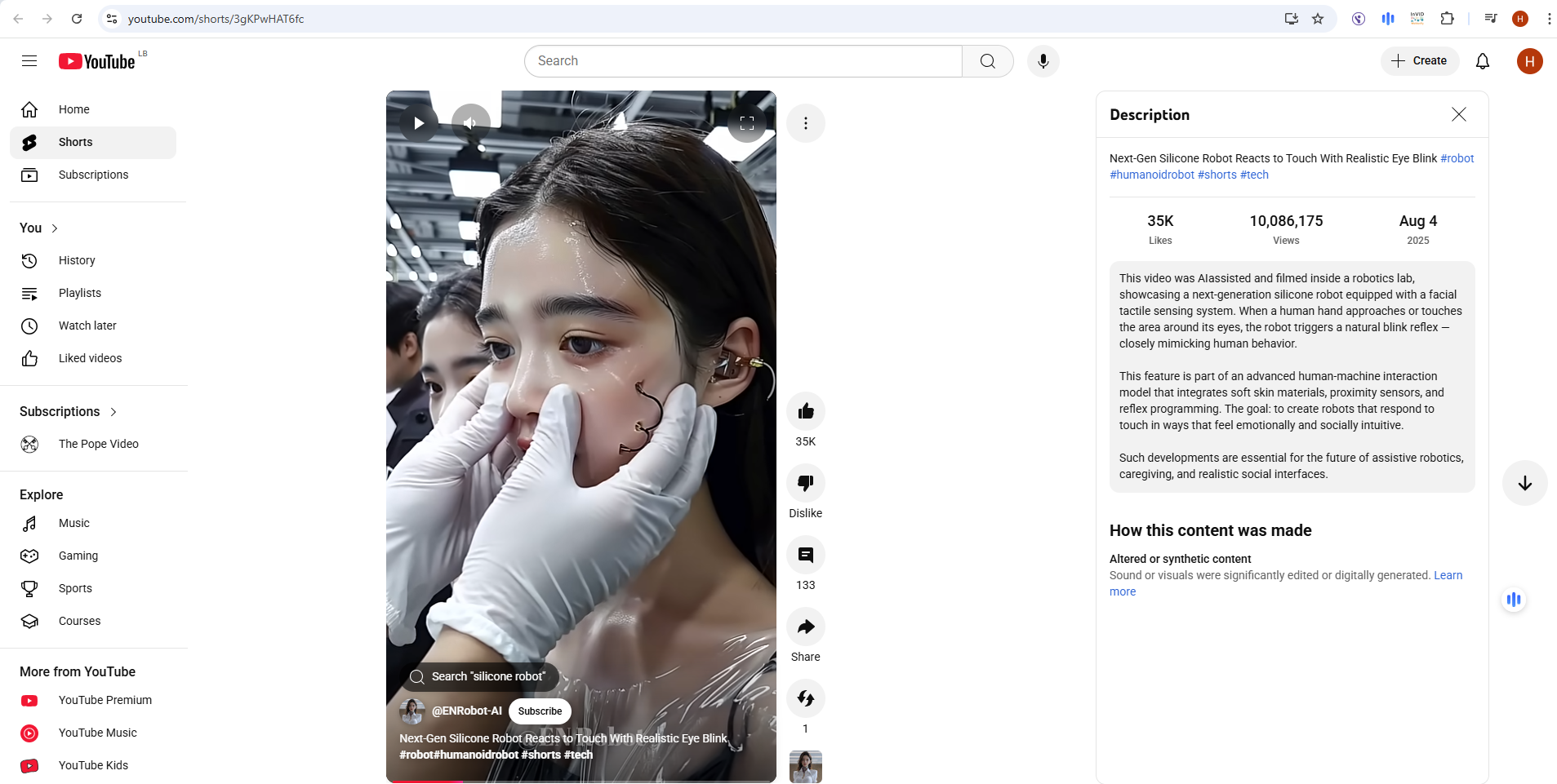 لقطة من الفيديو المنشور في قناة ENRobot-AI في يوتيوب في 4 آب 2025