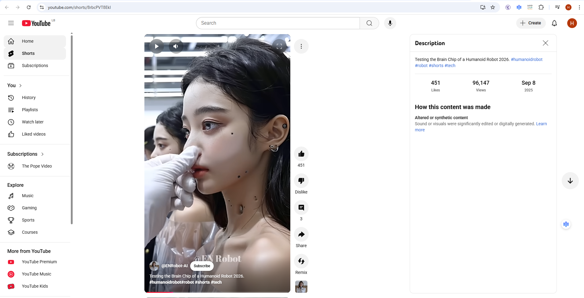 لقطة من الفيديو المنشور في قناة ENRobot-AI@ في يوتيوب، في 8 ايلول 2025 