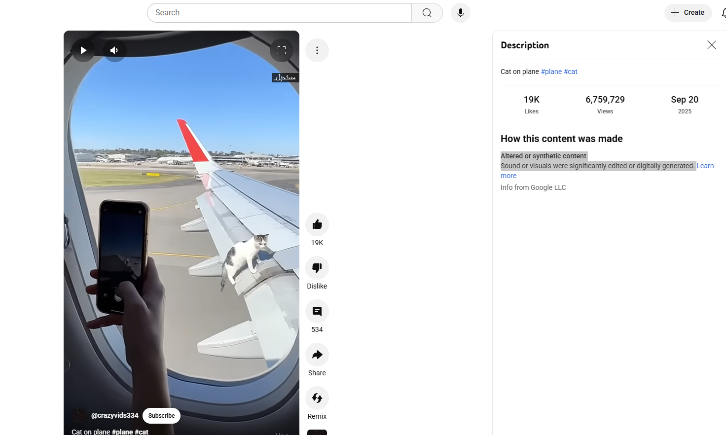 لقطة من الفيديو المتنشور في حساب @crazyvids334 في يوتيوب، في 20 ايلول 2025