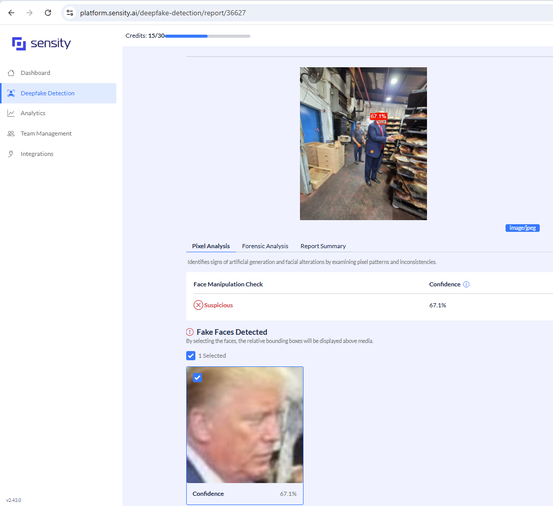 لقطة لتقرير Sensity بشأن الصورة