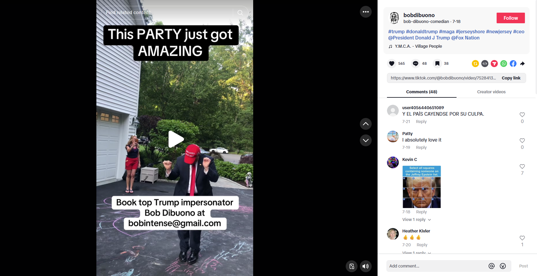 لقطة من الفيديو المنشور في حساب Bob DiBuono في تيك توك، في 18 تموز 2025