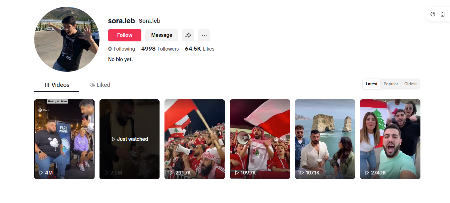 لقطة لحساب sora.leb في تيك توك