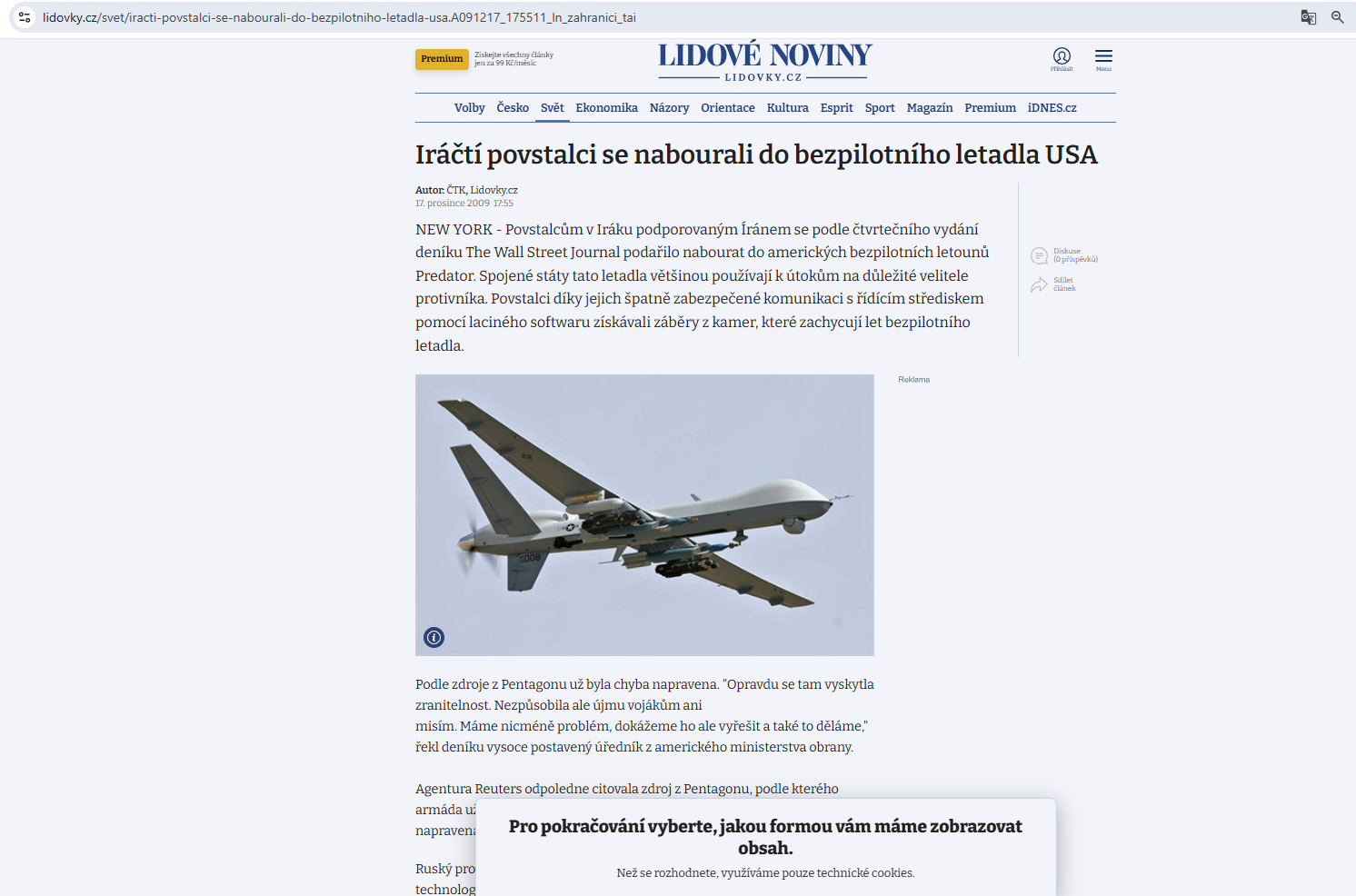 الصورة منشورة في موقع lidovky في كانون الاول 2009