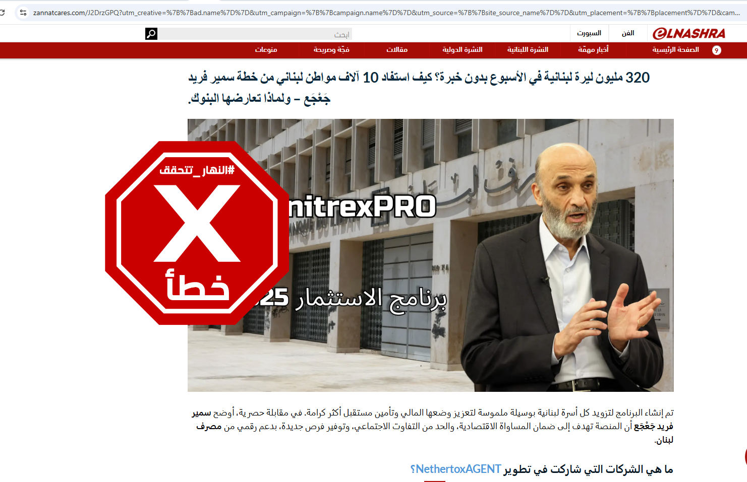 لقطة للصفحة الالكترونية الزائفة