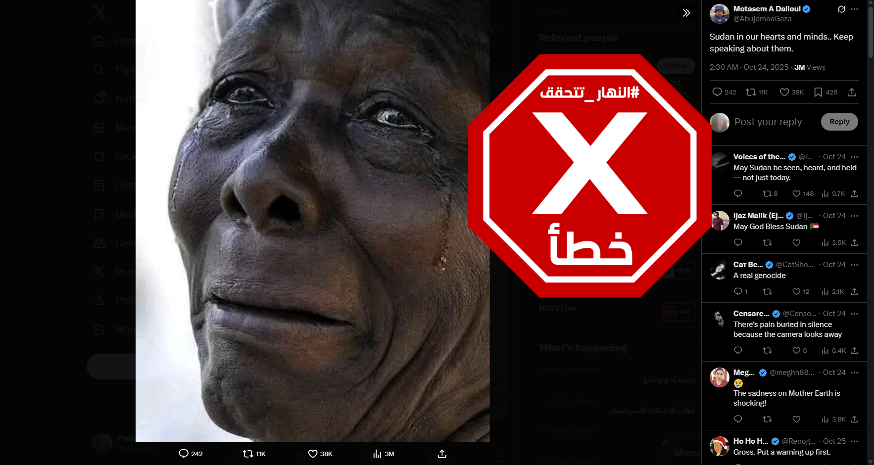 الصورة المتناقلة بالمزاعم الخاطئة (اكس)