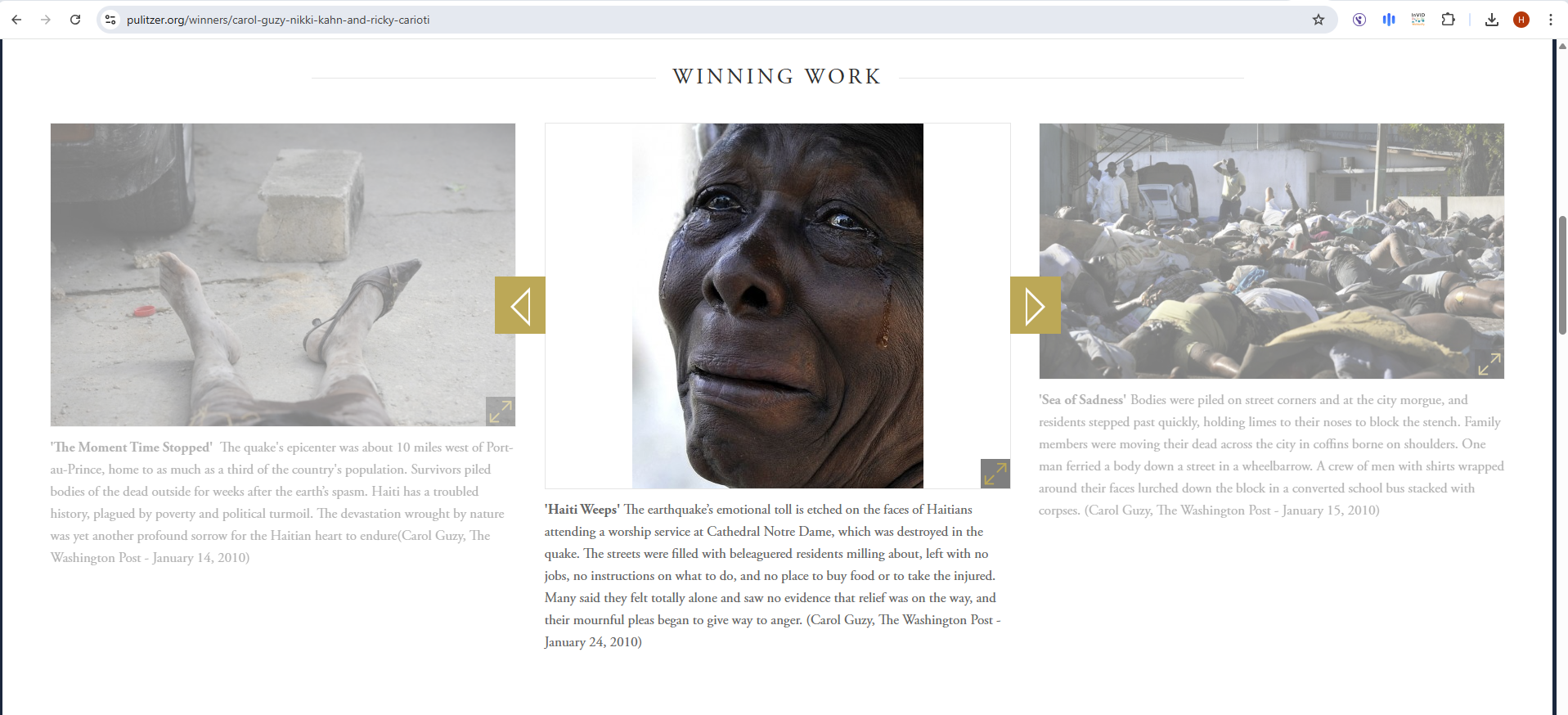 الصورة منشورة في موقع جائزة بوليتزر