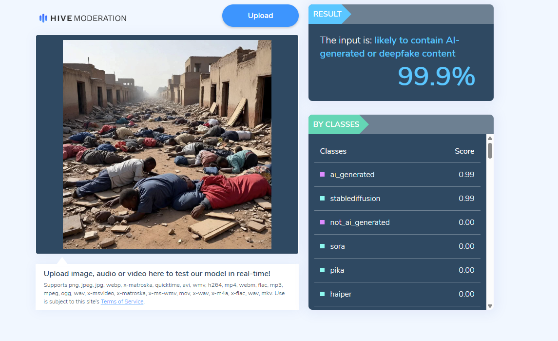 نتيجة تحليل الصورة في Hive Moderation