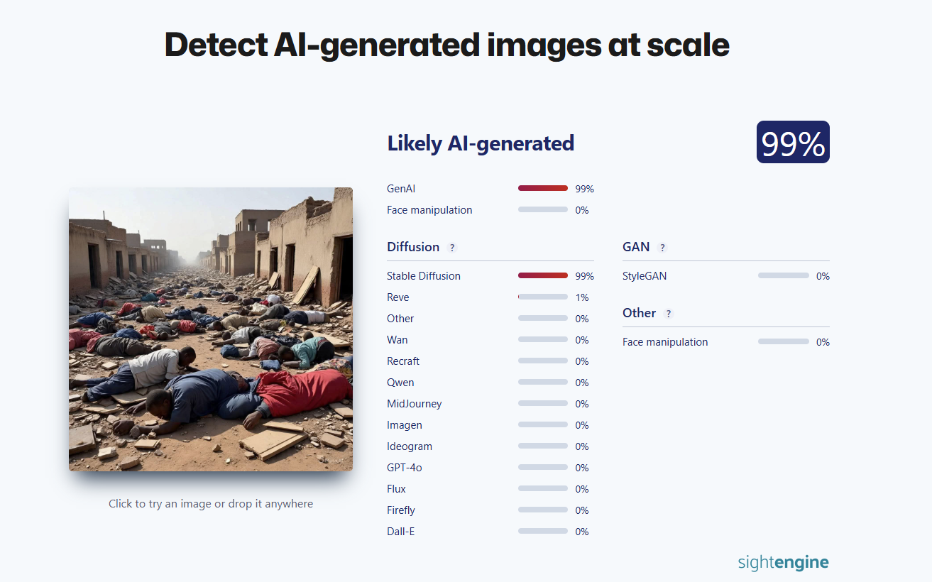 نتيجة تحليل الصورة في Sightengine