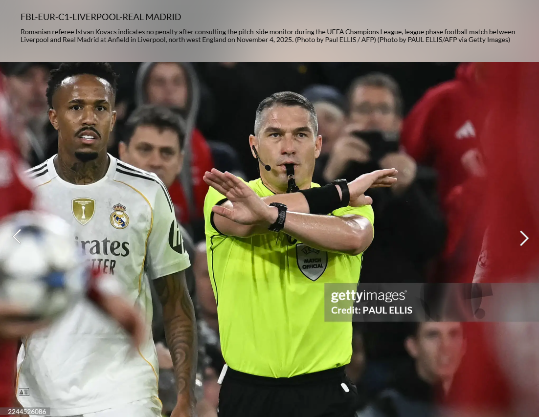 كوفاكس خلال مباراة دوري أبطال أوروبا لكرة القدم بين ليفربول وريال مدريد على ملعب أنفيلد في ليفربول شمال غرب إنكلترا في 4 تشرين الثاني 2025 (أ ف ب) 