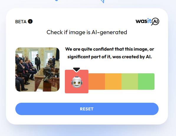 نتيجة فحص الصورة المتناقلة في موقع WAS IT AI