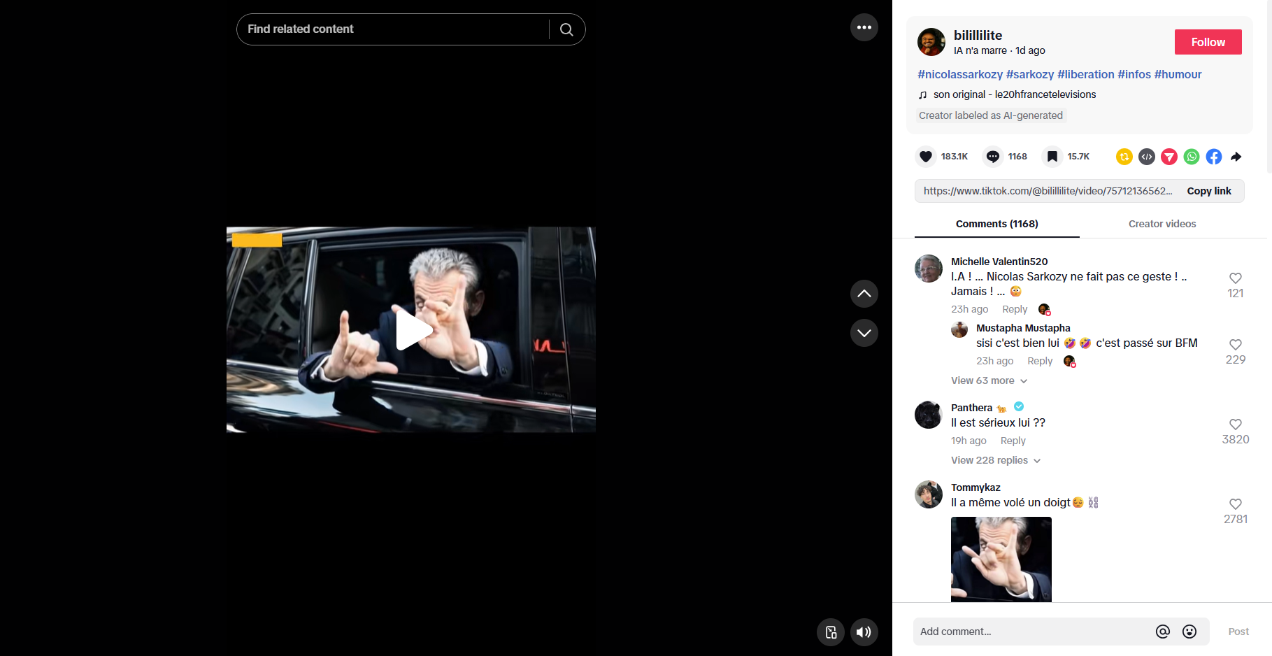 لقطة من الفيديو المنشور في حساب bilillilite@ في تيك توك، في 10 تشرين الثاني 2025