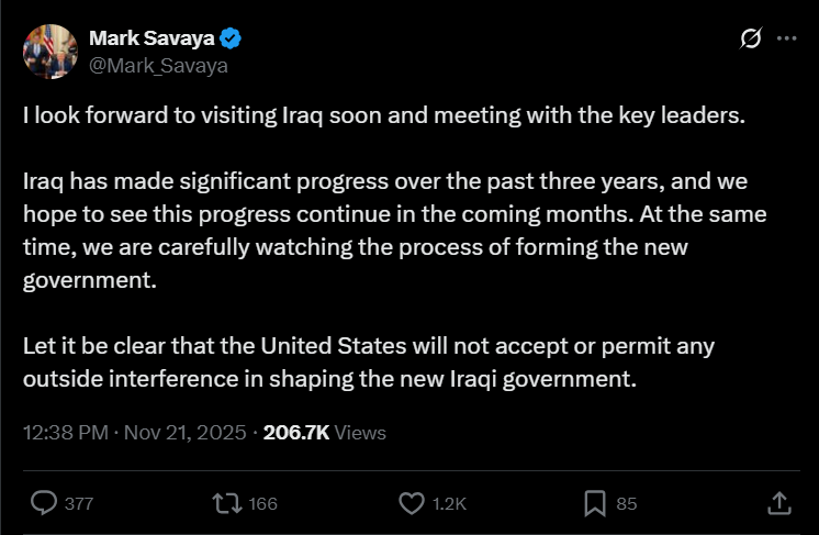 لقطة شاشة لمنشور سافايا (إكس)