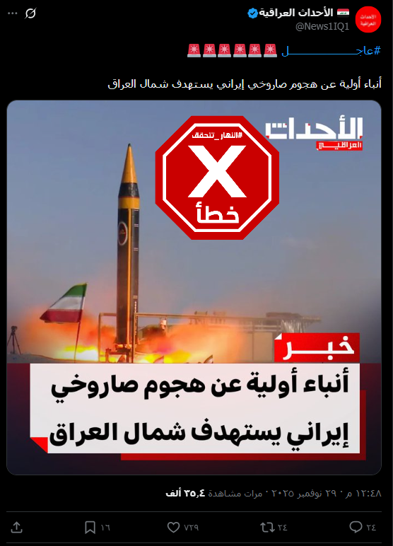 الخبر الخاطئ المتناقل (اكس)