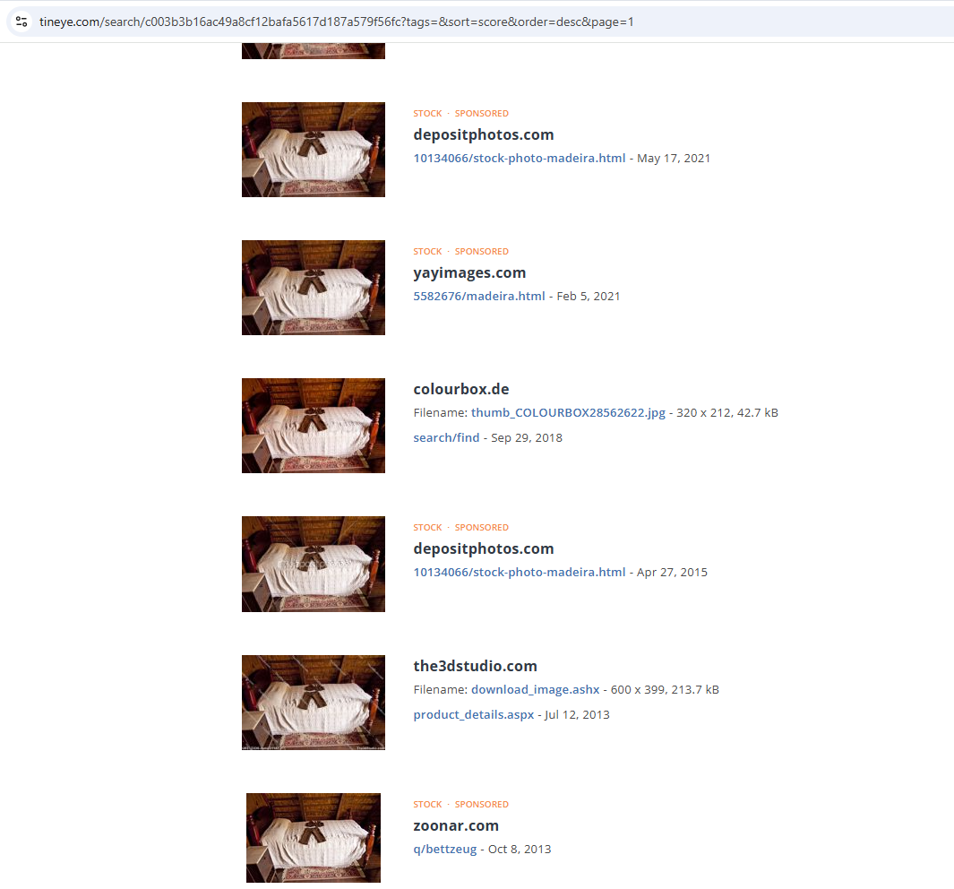 مواقع نشرت الصورة منذ عام 2013، وفقا لمحرك Tineye