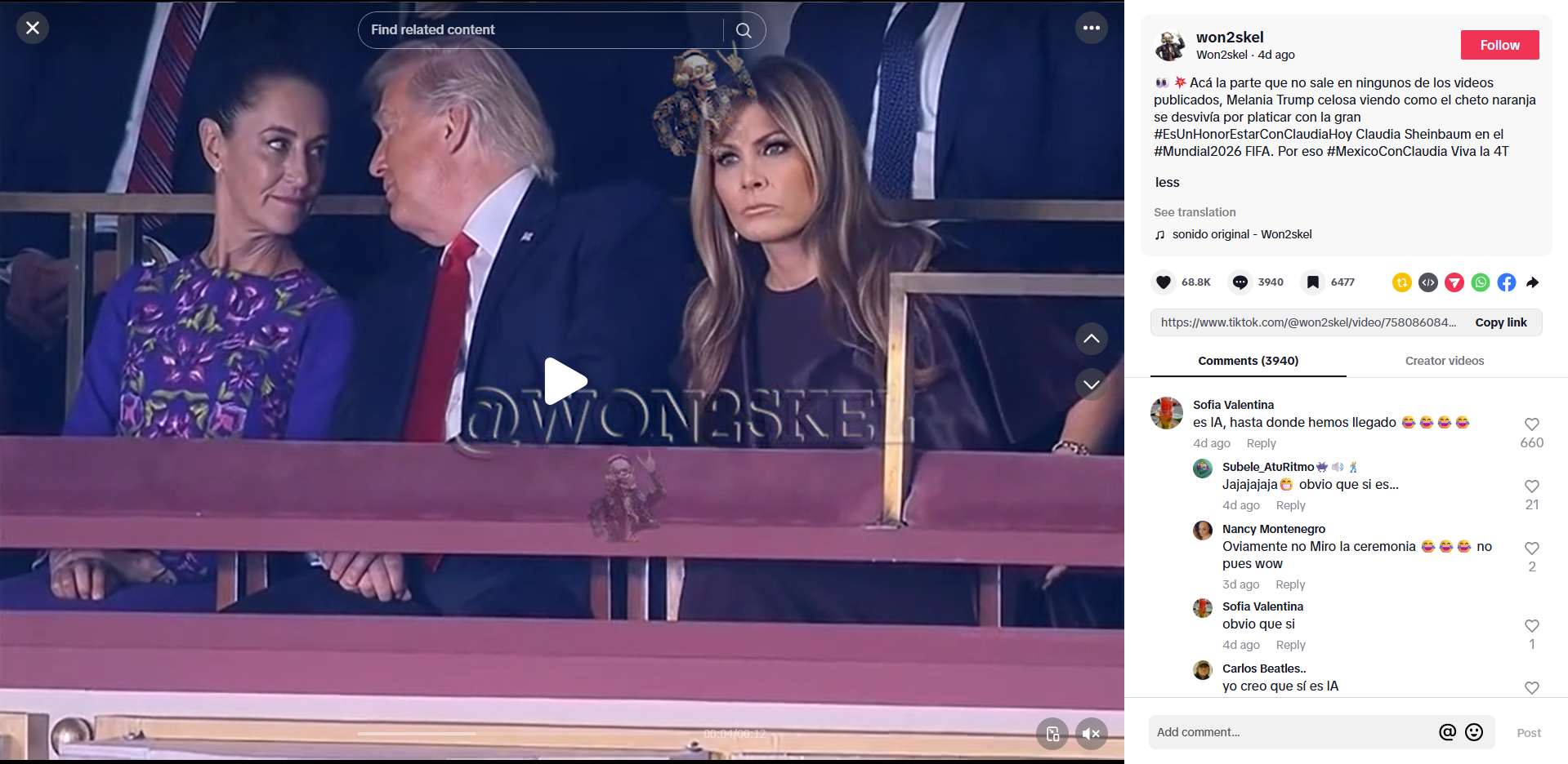 لقطة من الفيديو المنشور في حساب won2skel@ في تيك توك، في 6 كانون الاول 2025