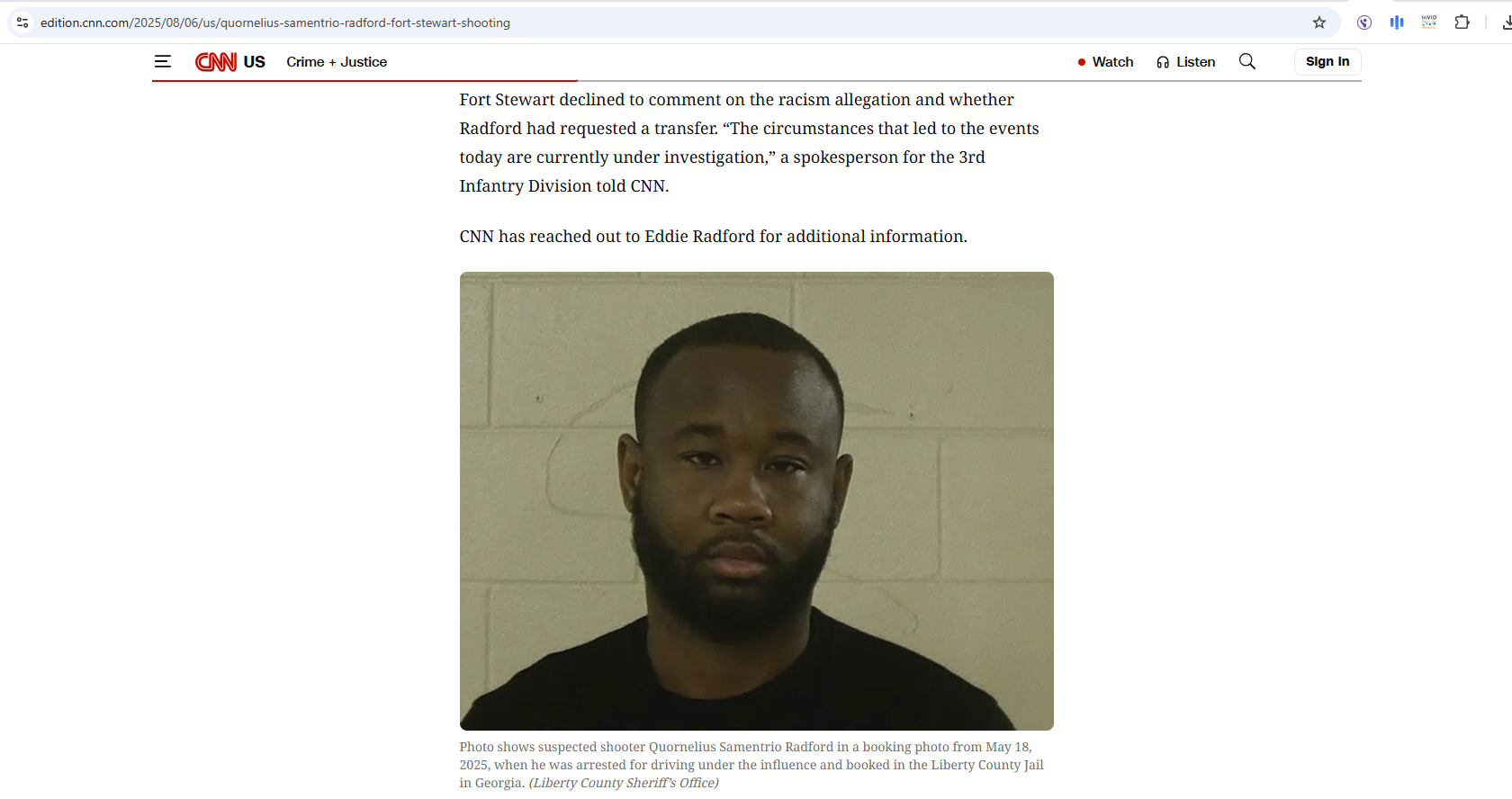 صورة السرجنت كورنيليوس رادفورد منشورة في موقع سي ان ان في 7 آب 2025