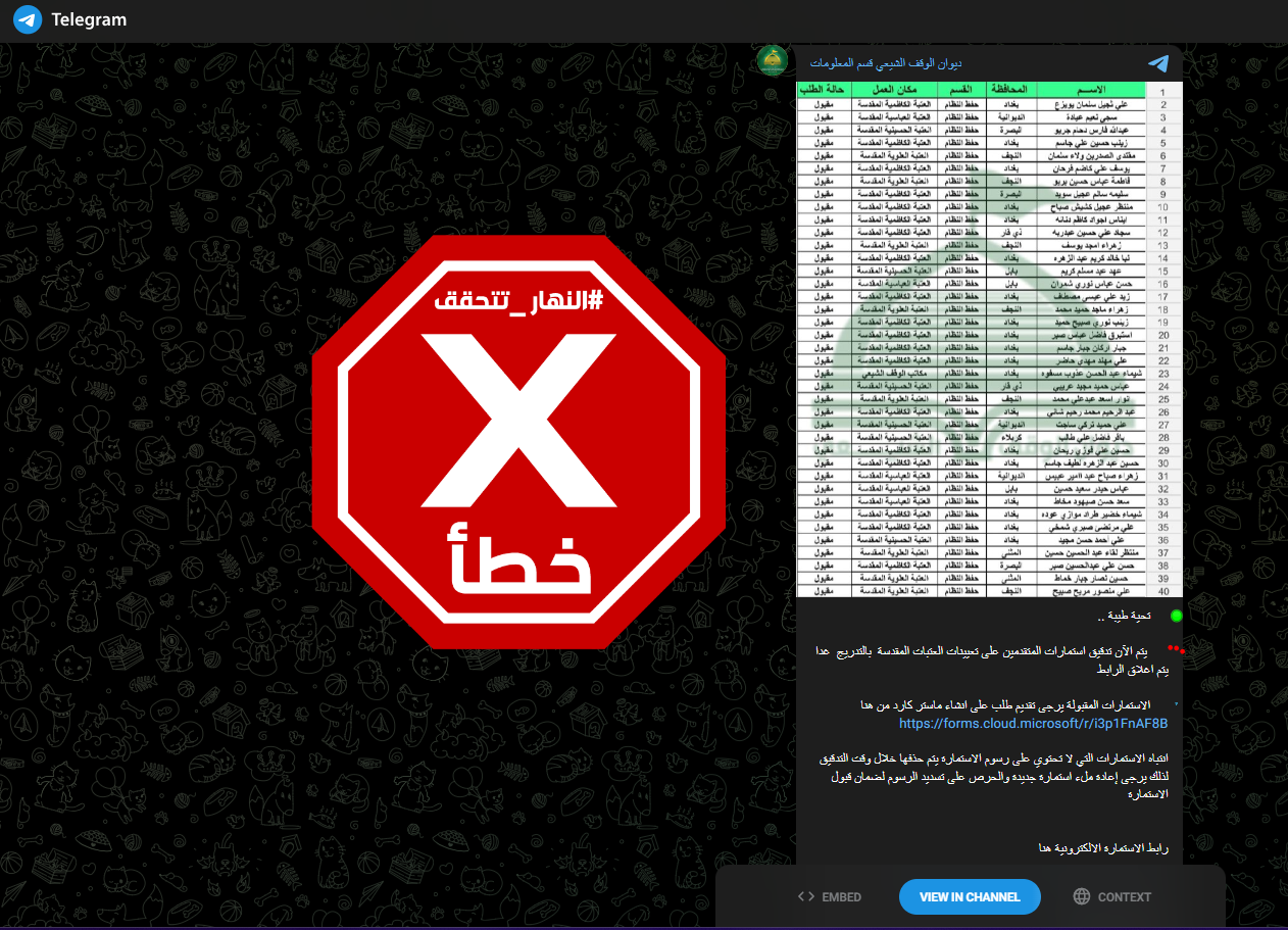 لقطة شاشة للصورة المتداولة بالمزاعم الخاطئة (تيليغرام)