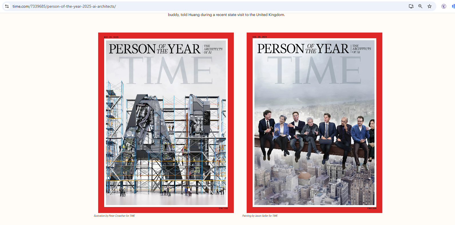 غلاف شخصية عام 2025، منشورا في موقع التايم (11 كانون الاول 2025)