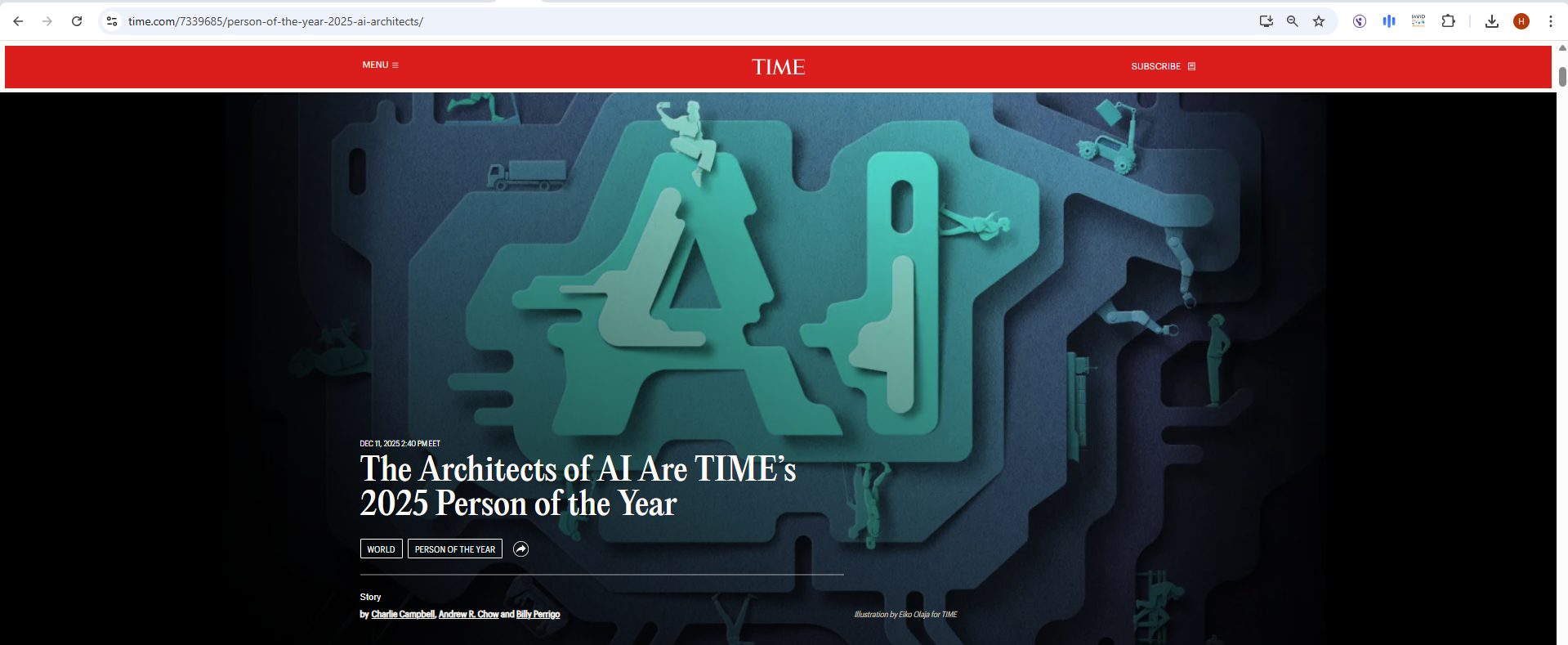 اعلان التايم عن شخصية عام 2025 (11 كانون الاول 2025)