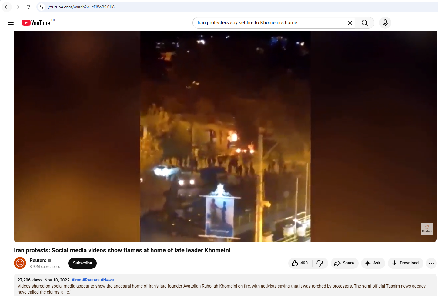 لقطة من الفيديو المنشور في حساب وكالة رويترز في يوتيوب، في 18 تشرين الثاني 2022