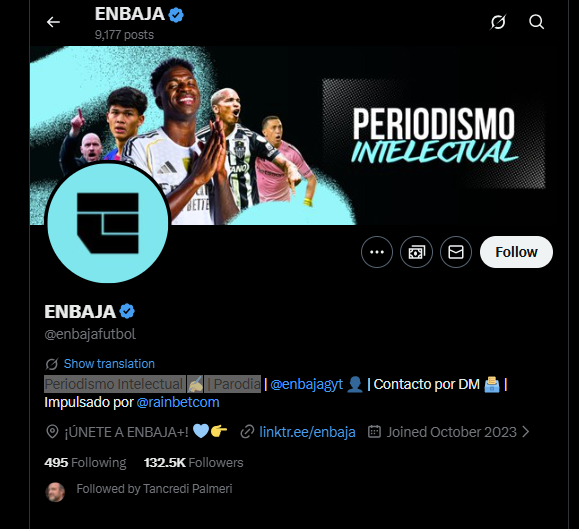 التعريف بحساب enbajafutbol@ في اكس