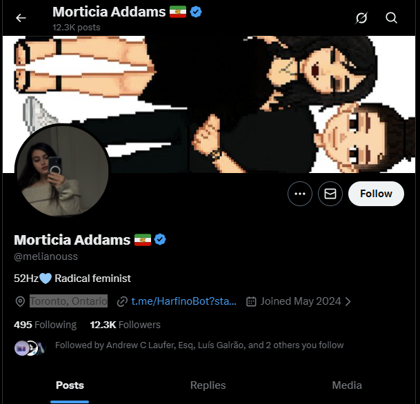 لقطة لحساب Morticia Addams في اكس