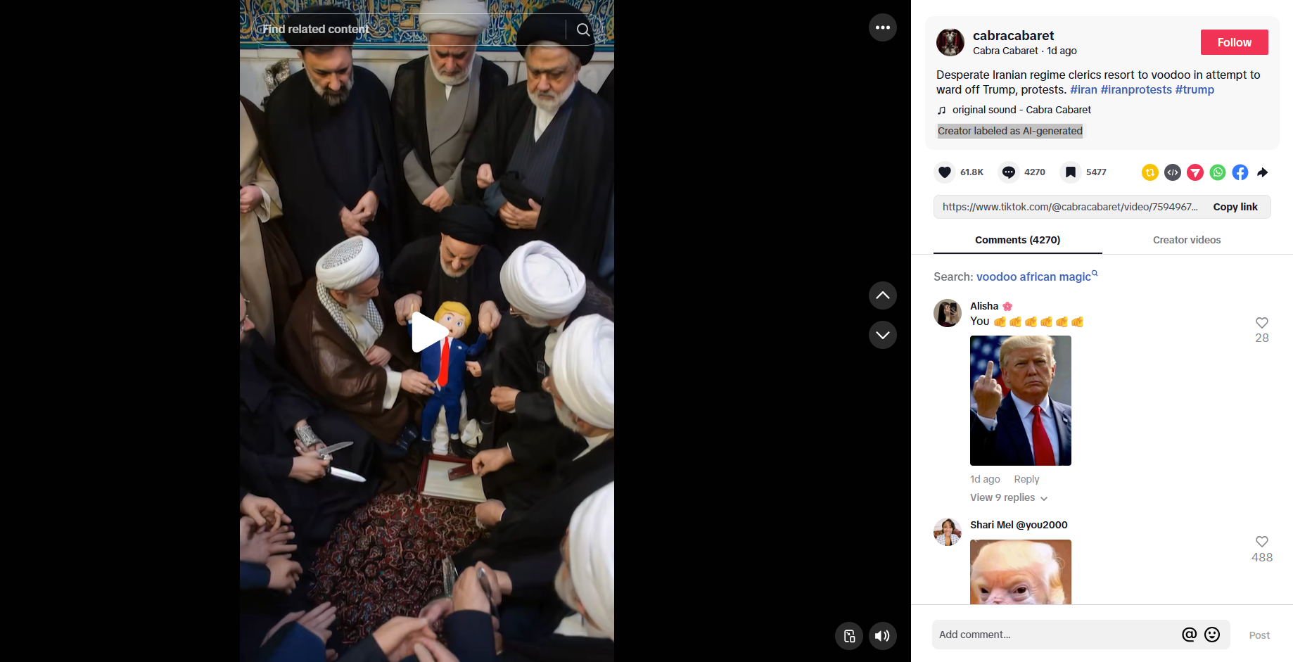 لقطة من الفيديو المنشور في حساب cabracabaret في تيك توك، في 13 كانون الثاني 2026