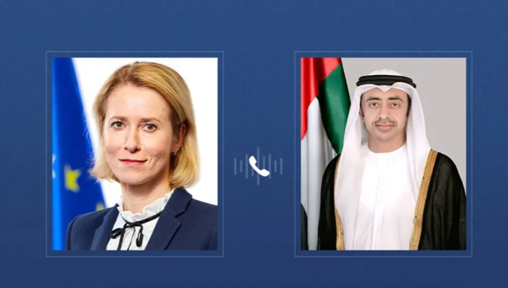 عبدالله بن زايد يبحث مع كايا كالاس تطورات الشرق الأوسط وتعزيز التعاون الإماراتي–الأوروبي