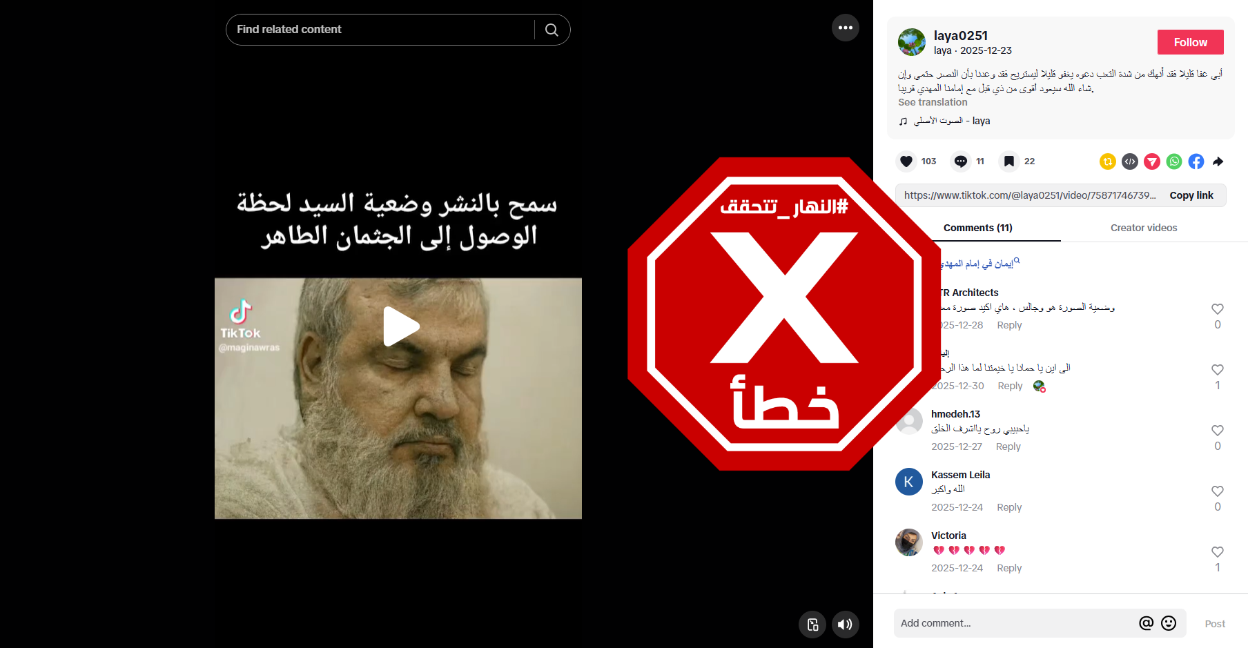 الصورة المتناقلة بالمزاعم الخاطئة (تيك توك)