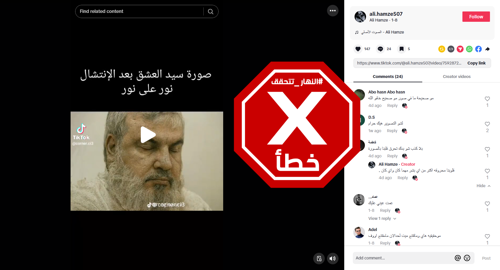 الصورة المتناقلة بالمزاعم الخاطئة (تيك توك)