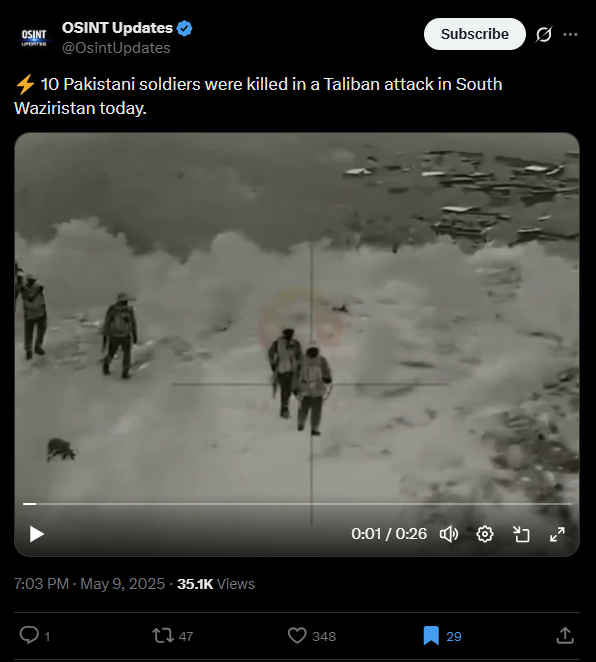 لقطة من الفيديو المنشور في حساب OSINT Updates في اكس، في 9 ايار 2025