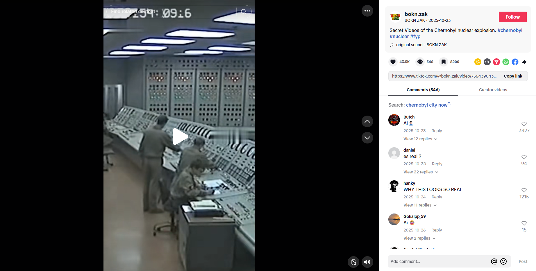 لقطة من الفيديو المنشور في حساب bokn.zak@ في تيك توك، في 23 تشرين الاول 2025