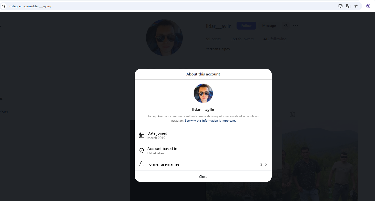 معلومات عن الحساب في انستغرام