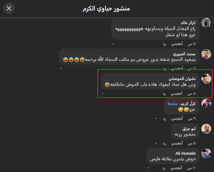 لقطة شاشة من التعليقات في المنشور (فايسبوك)