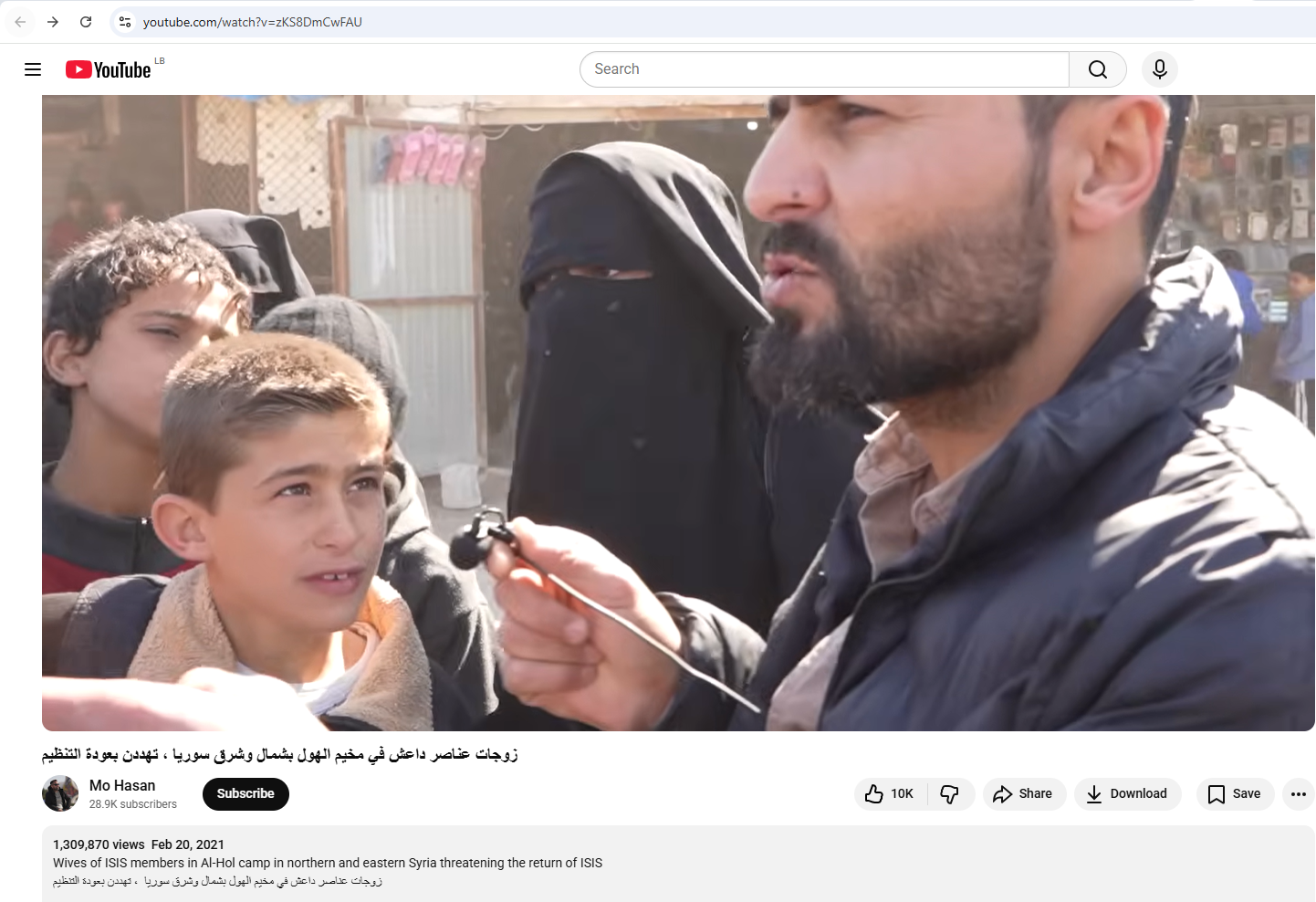 لقطة من الفيديو المنشور في حساب الصحافي محمد حسن في يوتيوب، في 20 شباط 2021