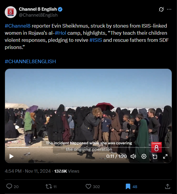 لقطة من الفيديو المنشور في حساب قناة Channel 8 English في اكس، في 11 تشرين الثاني 2024