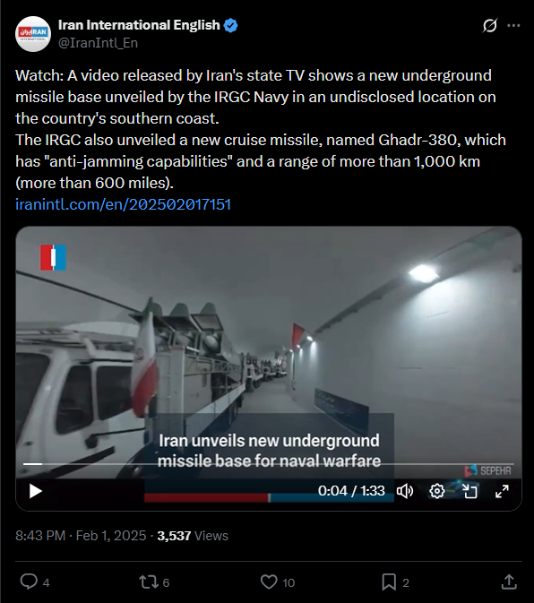 لقطة من المشاهد التي نشرها موقع Iran International English في اكس، في 1 شباط 2025