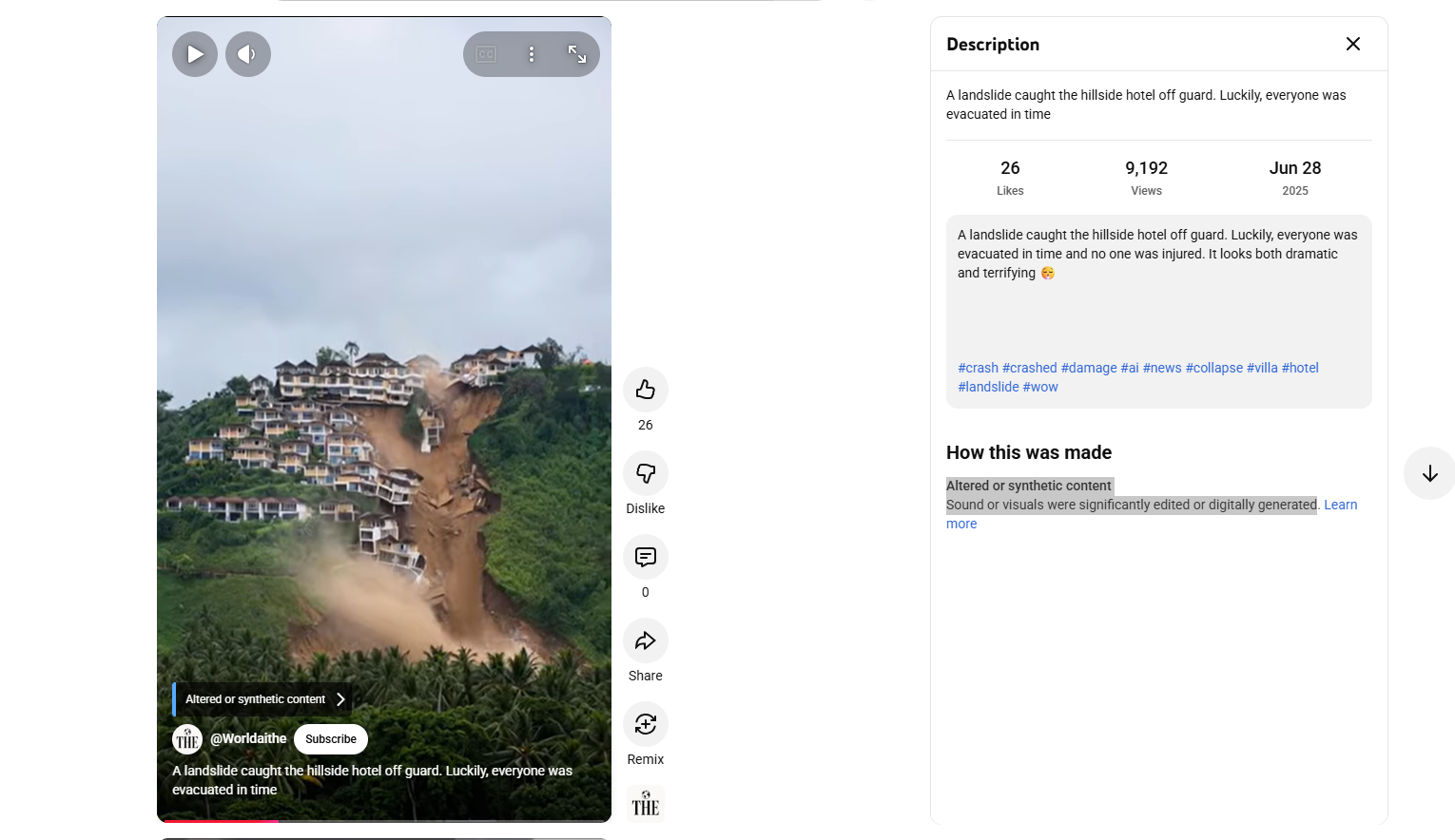 لقطة من الفيديو المنشور في حساب the worldai في يوتيوب، في 28 حزيران 2025