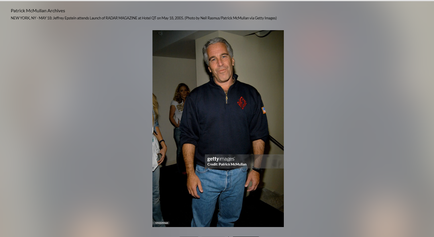 الصورة الاصلية لإبستين مؤرشفة في موقع وكالة غيتي ايماجيز في 18 ايار 2005