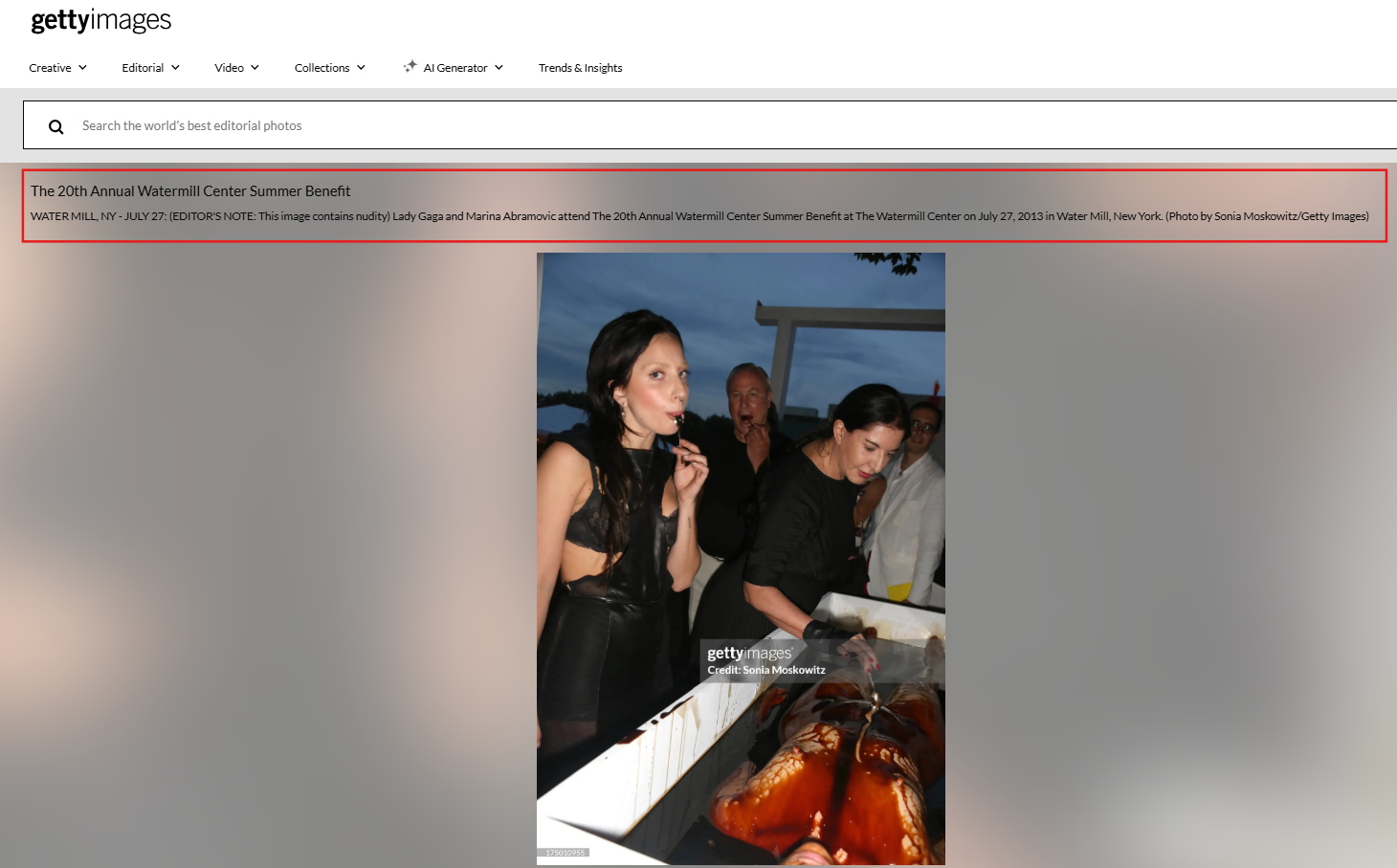 لقطة شاشة للصورة الأصلية المنشورة في موقع وكالة غيتي ايماجيز في 27 تموز 2013 