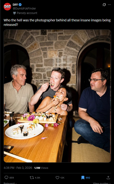 الصورة منشورة في حساب DFF/ @DumbFckFinder في اكس، في 3 شباط 2026